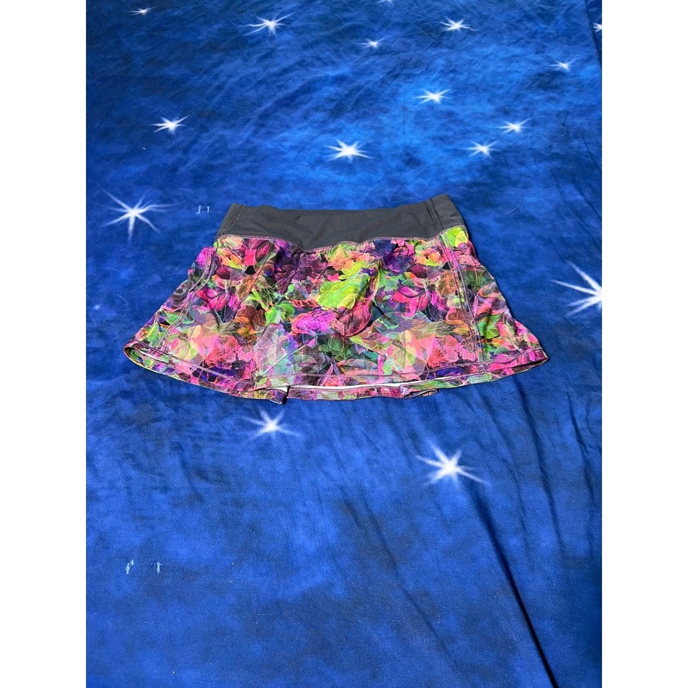 Lululemon Pace Rival Skirt Floral Multi-Color Grey Waistband Size 4 Activewear